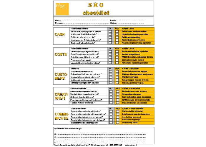 PKM heeft voor ondernemers een handige checklist samengesteld om hen te helpen met de vijf belangrijkste aandachtsvelden van hun operationele cockpit.