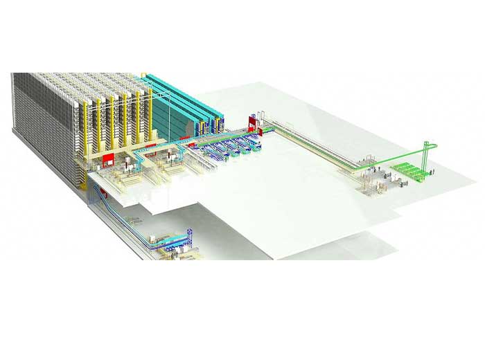 Het hart van de logistieke oplossing voor Liebherr is een zes-gangen geautomatiseerd silo-hoogbouwmagazijn met 18.000 palletplaatsen. Het magazijn heeft een lengte van 80 meter, is 75 meter breed en heeft een hoogte van 30 meter.