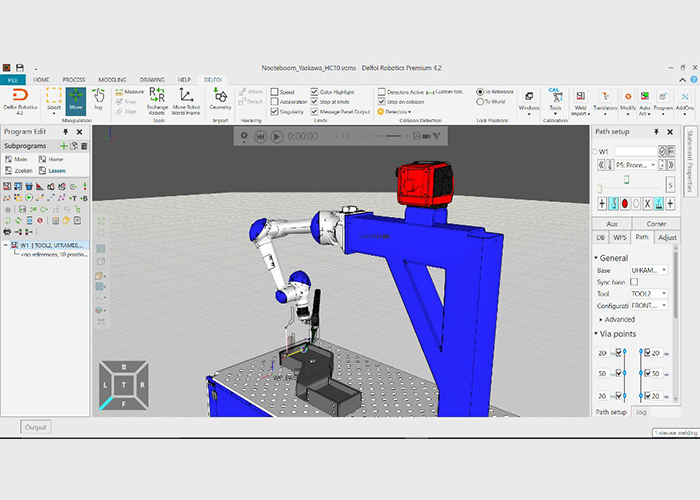 De cobot is door Automise volledig geïntegreerd in de offline programmeersoftware Delfoi.