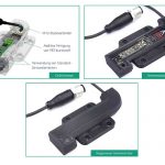 Demonstrator van de geïndividualiseerde sensor in de verschillende productiefasen: CAD-concept (linksboven), na de integratie van de elektronische componenten (rechtsboven) en als afgewerkte demonstrator (onder).