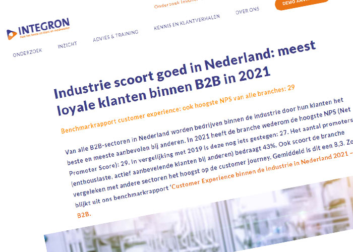 De branche industrie scoort, zoals gezegd, ook qua gemiddelde tevredenheid (8,3) het hoogst van alle branches in Nederland.