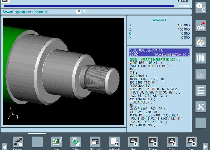 Fanuc CNC Guide Simulatiescherm.