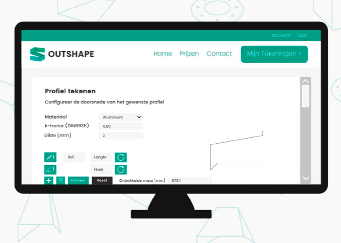 Outshape is bedoeld voor zetwerk dat relatief eenvoudig is qua vormen en afmetingen. De software vertaalt de ingevoerde gegevens binnen enkele minuten in een universeel DXF-bestand van een plaatuitslag volgens de DIN-norm 6935.