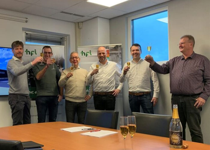 V.l.n.r.: Laurens Grashof (Alferink Installatietechniek), Arno te Braake (Bouwbedrijf de Driehoek), Jos Tanck (ABC Bouwregie), Justin Bijkerk (Bijkerk Bouwadvies), Sander Glazenburg (HFI) en Theo Boks (HFI).