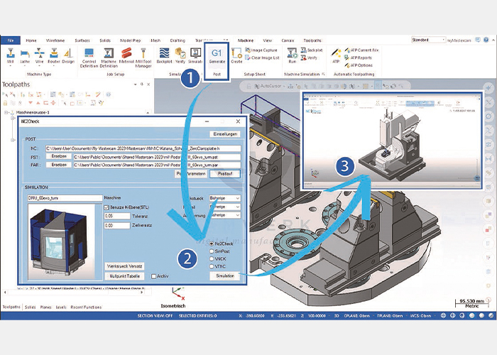 Met NC2Check van CAMWERK is het mogelijk om G-codes te simuleren binnen Mastercam.