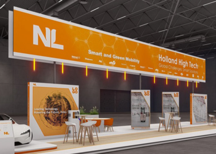 Het Holland High Tech paviljoen op de Hannover Messe van vorig jaar. Dit jaar telt het paviljoen meer dan 25 partijen.