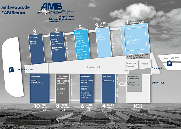 Alle tien beurshallen van Messe Stuttgart zullen weer gevuld zijn met verspaningsprimeurs tijdens AMB 2024. (Foto: Landesmesse Stuttgart GmbH)