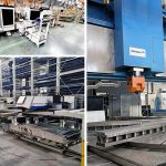 De duurste machines die in 2023 via Surplex werden verkocht: een productielijn van een meubelfabrikant (linksboven), een complete silo-productie-installatie (linksonder) en een Schiess heavy duty draaibank (rechts).