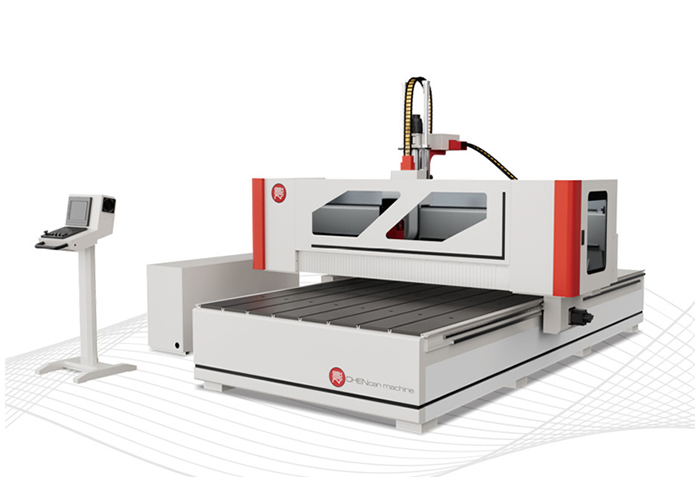 De Chencan 4-assige nestingmachine van het type MS (bereik van 3x2 meter) is voorzien van vacuümpots, zodat er met een aggregaat vanaf de zijkant kan worden gewerkt.