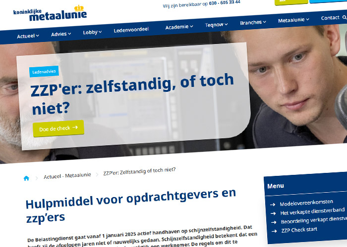 De ZZP-Check van Metaalunie: hulpmiddel om na te gaan of een zzp’er zelfstandig is