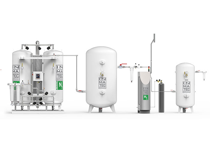 Met de combinatie van een gemodificeerde PN-stikstofgenerator (PNK) en een H2KAT-waterstofkatalysator biedt Inmatec een efficiënt en werkzaam systeem aan om zelf stikstof van de hoogste zuiverheidsklasse te produceren.
