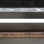 Aluminium hoeknaad gelast met het SpeedWave XT-proces(boven). Roestvrijstalen hoeknaad gelast met het SpeedWave XT-proces.