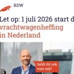 Uitsnede van de campagne die RDW voor de vrachtwagenheffing heeft lopen in MetaalNieuws