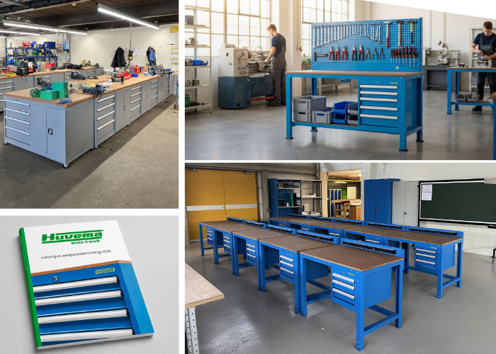 Het assortiment van Huvema Werkplaatsinrichting is omvangrijk: van ladekasten, werkbanken en gereedschapswagens tot industrie- en computerkasten, CNC-opslag, lockers, intern transport en complete werkplaatsoplossingen. Dit is nu allemaal samengebracht in de nieuwe catalog